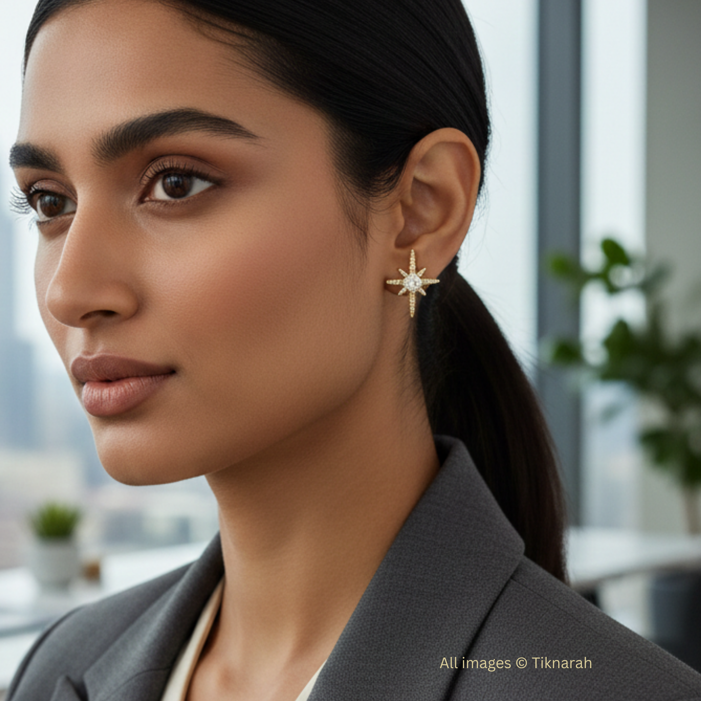 North Star Crystal Gold Stud Earrings