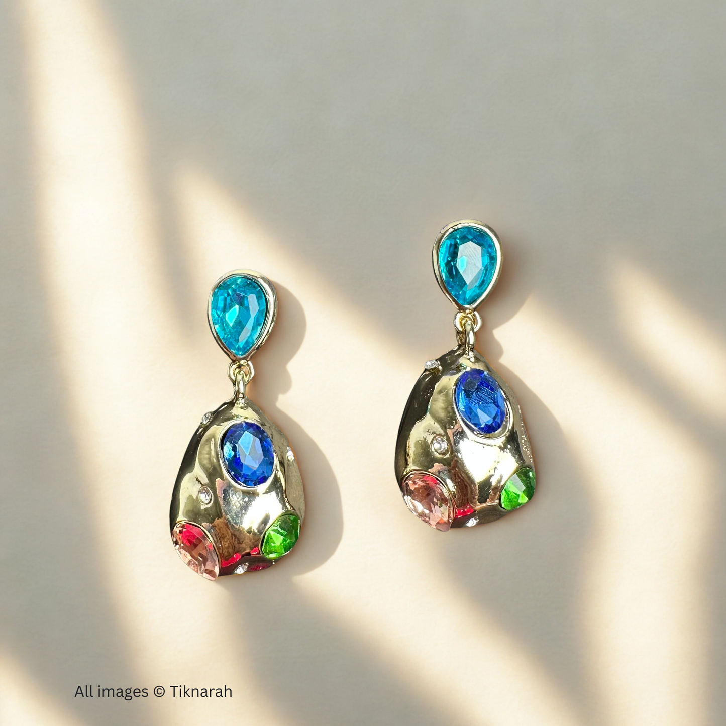 Multi-Color Jewel Encrusted Gold Drop Earrings