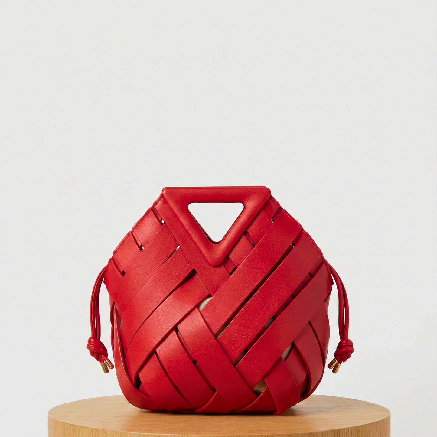 Red Woven Top-Handle Bag | Structural Geometric Tote with Convertible Shoulder Strap