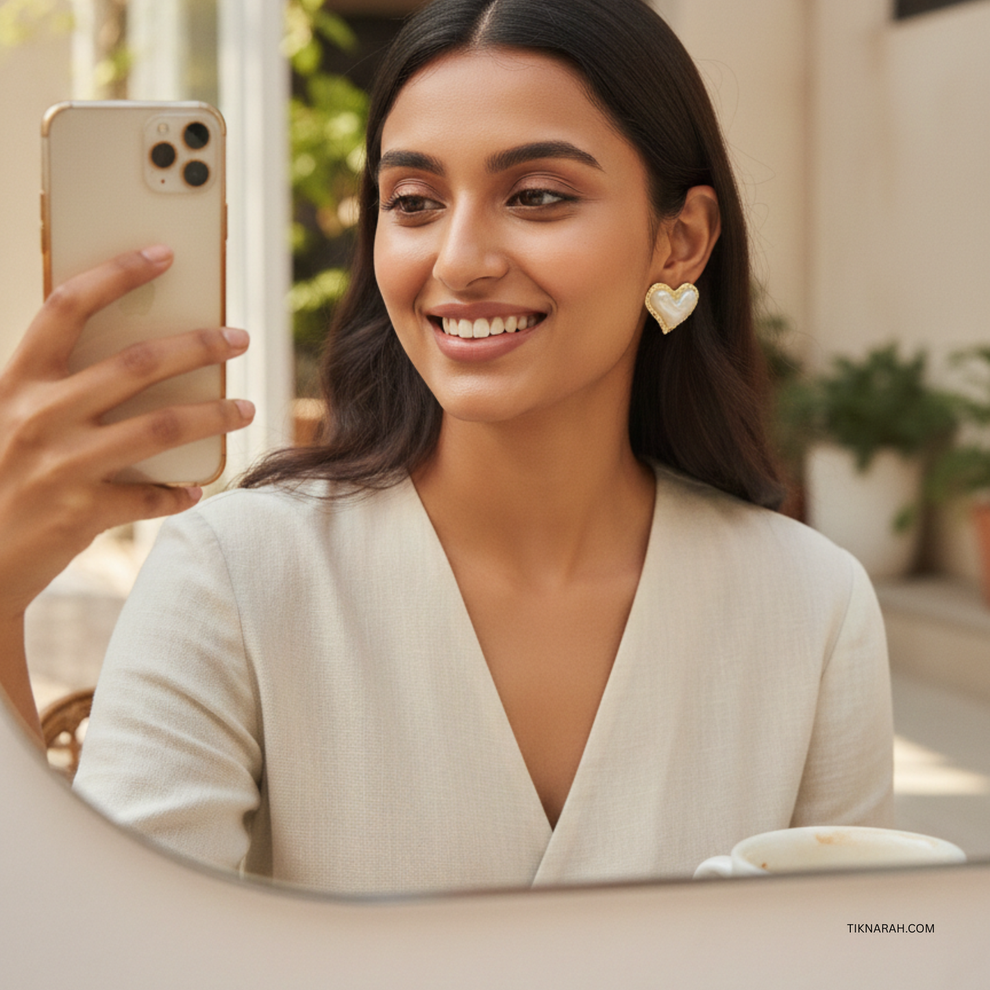 Heart Stud Earrings in Textured Gold Tone