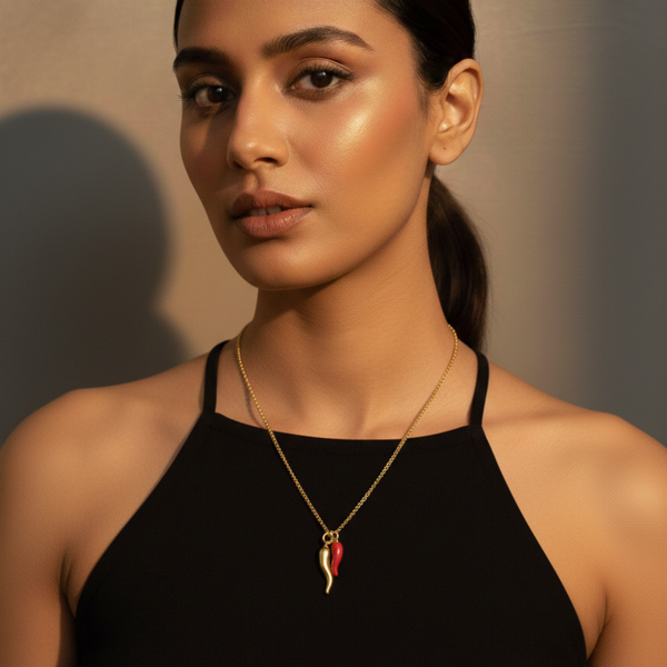 Cute Italian Red Chili Pepper Charm Stainless Steel Necklace