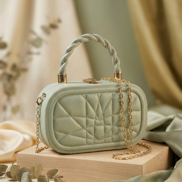 Sage Green Geometric Quilted Box Clutch