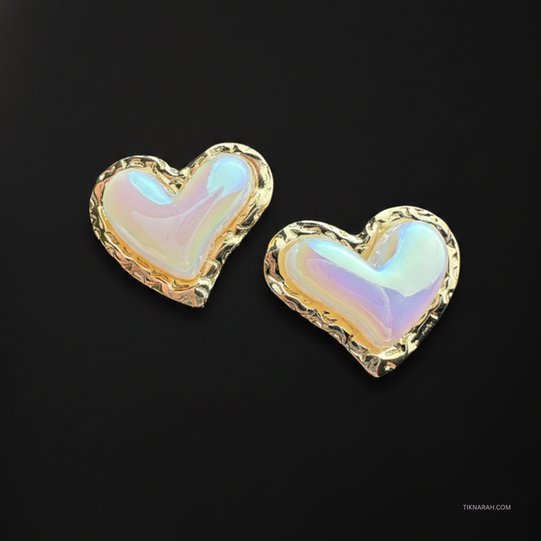 Heart Stud Earrings in Textured Gold Tone