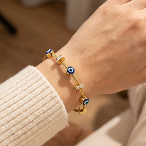 Evil Eye Cable Bracelet with Crystal Pavé Accents