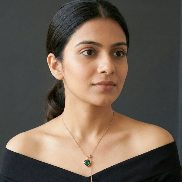 Emerald Heart Adjustable Pendant Stainless Steel Necklace